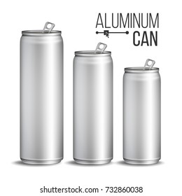 Aluminium Cans Vector. Silver Can. Branding Design. Blank Can Beer Of Soft Drink. Isolated Illustration