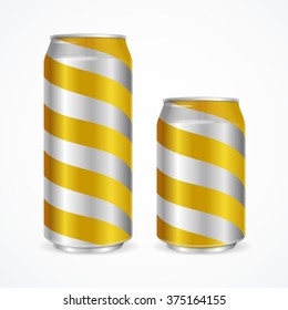 Aluminium Cans with Yellow Stripes. Vector illustration
