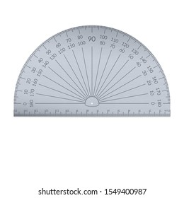 Aluminium circular protractor with a ruler in metric units.