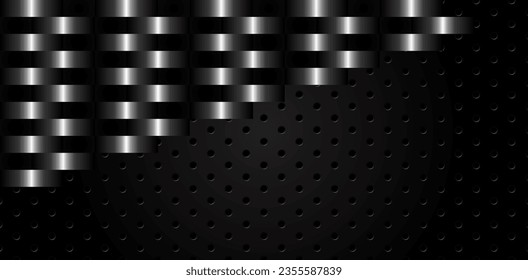aluminium curve overlap on black metallic honeycomb steel mesh template modern design premium vector illustration abstract background 