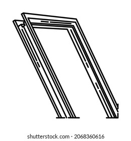 Aluminium Door Frame Part of Contractor Material and Equipment Device Hand Drawn Icon Set Vector.