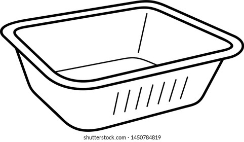 Aluminium Foil Hot Food Container. Vector Outline Icon Isolated On White Background.