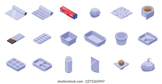 Aluminium foil icons set isometric vector. Cooking roll. Sheet steel