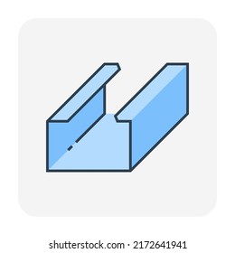 Aluminium Frame Profile Called Stud Vector Icon For Construction Wall And Ceiling Framing Structure For Install, Attaching And Fixings, Board, Drywall, Plasterboard Or Gymsum Panel.
