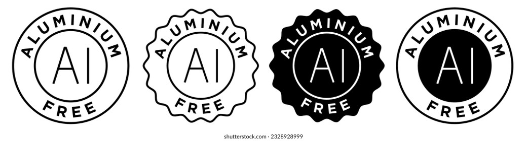 aluminium free icon set collection. Vector badge stamp round circular emblem of no aluminum in deodorant without stains on body. Sign symbol of 0% Al metal certified product ingredient for web app ui