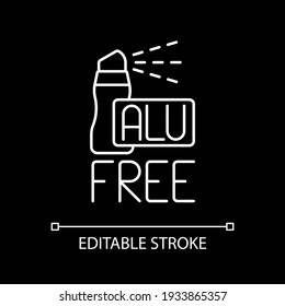 Aluminium free white linear icon for dark theme. Natural cosmetics. Dermatology products. Thin line customizable illustration. Isolated vector contour symbol for night mode. Editable stroke