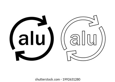 Aluminium Recycling Code .Alu Icon.Vector Recycle Symbol, Logo ,icon.Metals Recycling Codes. Black And White Vector Icons