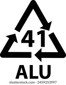 Aluminium recycling symbol ALU 41 icon. metals recycling code ALU 41 sign. flat style.