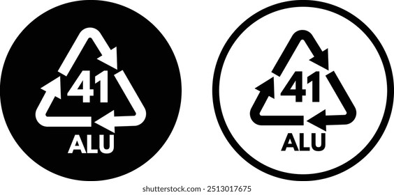 Aluminium recycling symbol ALU 41 icon set in two styles . Vector illustration