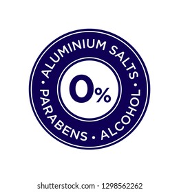 Aluminium salts, parabens and alcohol free icon. Label for deodorants and others personal care products.