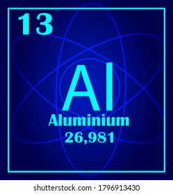 Aluminium simple style tile icon. Chemical element of periodic table. Atom on a blue background