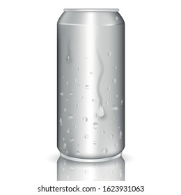 aluminium soda can isolated on white background. Can with cold condensation water drops for brand design template