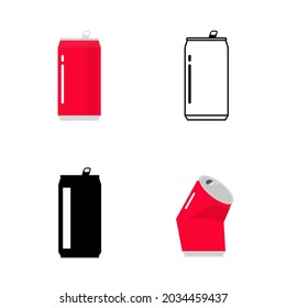 Aluminium soda can vector isolated or empty crumpled beer drink bottle container clipart flat cartoon and line outline art style