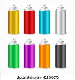 Aluminium Spray Can Template Blank. Colorful Set. Vector illustration