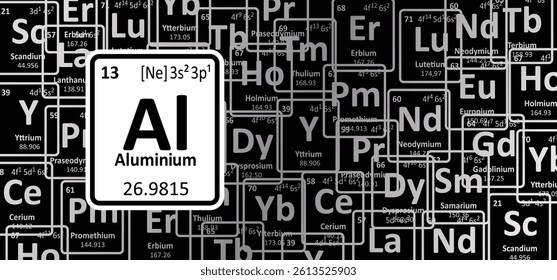 Aluminium, symbol Al, atomic number 13. Is a chemical element. Name Aluminum is derived from the Latin word alumen, which means alum. Periodic Table. Atomic mass and weight, Electronic configuration.