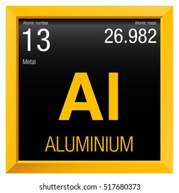 Aluminium symbol. Element number 13 of the Periodic Table of the Elements - Chemistry - Yellow frame with black background