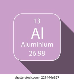 Aluminium symbol with long shadow design. Chemical element of the periodic table. Vector illustration.