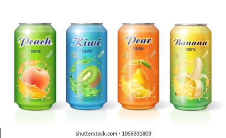 Aluminium tin of fruit juice set Vector design