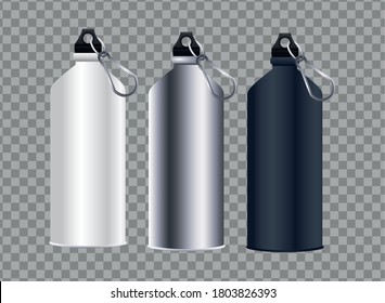 aluminium water bottles branding icons vector illustration design