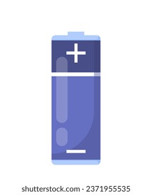 Aluminum battery concept. Blue alkaline accumulator. Energy, voltage and electricity. Graphic element for website. Cartoon flat vector illustration isolated on white background