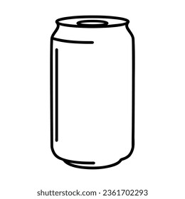 lata de aluminio de bebida dulce carbonatada o cerveza aislada en blanco. Basura o bebida fría. Símbolo del pictograma de bebida. Icono de vector blanco y negro de línea delgada simple