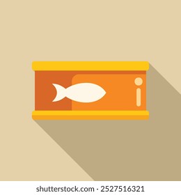 Aluminum can conserving fish meat, showing a white fish drawing on an orange label, useful element for food industry designs