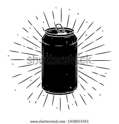 Aluminum can. Hand drawn vector illustration with  Aluminum can and divergent rays. Used for poster, banner, web, t-shirt print, bag print, badges, flyer, logo design and more.