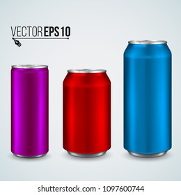 Aluminum Can Isolated On Light Background. Realistic Metallic Can 
For Beer, Soda, Lemonade, Juice, Energy Drink. Vector Template For Your Design.