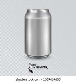 Aluminum can isolated on transparent background. Realistic metallic can 
for beer, soda, lemonade, juice, energy drink. Vector template for your design.