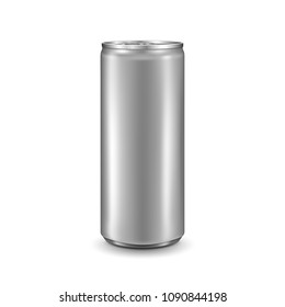 Aluminum can isolated on white background. Realistic metallic can for beer, soda, lemonade, juice, energy drink. Vector template for your design.