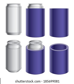 Aluminum Can and Koozie or Cooler is an illustration of an aluminum can, can with koozie and koozie without the can. Great for mock ups.