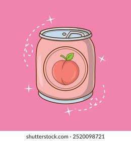 Aluminum can of peach juice Vector illustration on pink background