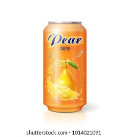 Aluminum can with pear fruit juice. Vector