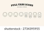 Aluminum can pull tabs linear icons set. Soda pull tab symbol logo icons collections. Simple line art vector illustration