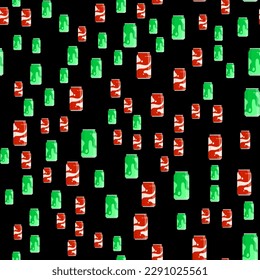 Aluminum can for soft drink seamless pattern. Storing cocktails and soda in jar. cold drinks in hot summer weather. Vector ornament for design of posters and printing on fabrics