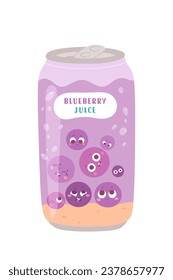 Aluminum can soft drink. Tasty cold lemonade with fruit flavor in colored packaging. Vector illustration in cartoon style isolated on white background. Juice, soda, cola.