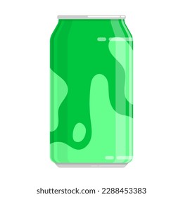 Aluminum can for soft lemon and lime drink. Storing cocktails and soda in jar. Cold drinks in hot summer weather. Flat cartoon vector isolated on white background