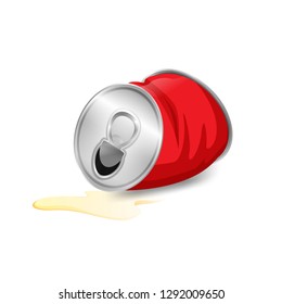 aluminum canned waste, canned garbage waste red color isolated on white background, used cans illustration cartoon clip arts, garbage of crumpled aluminum cans waste (vector)