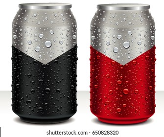 Aluminum Cans in black, dark red with fresh water drops