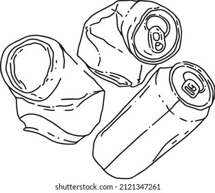 Aluminum Cans, Raw Material For Recycling. Aluminum Trash. Drinking Container, Doodle Illustration