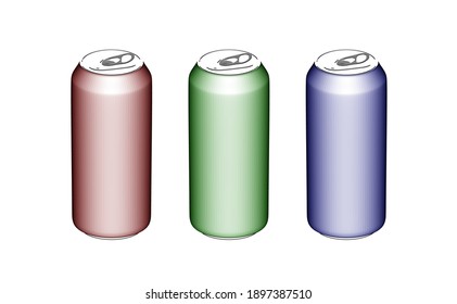 Aluminum cans realistic 3d shiny metal for beer and soft drinks or energy. Set of realistic vector templates for your designs