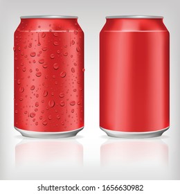 Aluminum Cans in red,green with fresh water drops