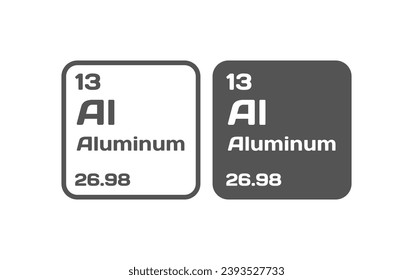 Aluminum chemical element icon. Flat, gray, Al Aluminum chemical element icons, periodic table. Vector icons