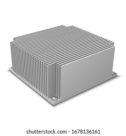 Aluminum cpu cooler heat sink. Computer spare part. CPU cooling accessories. Vector illustration.