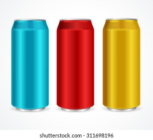 Aluminum Different Colors Cans Ideal for Juice, Water, Cola, Beer, Alcohol and Lemonade etc. Vector illustration