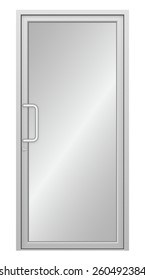 Aluminum door with glass, Aluminum alloy material light weight and higher strength for home and building decoration engineering material, Chrome door handle, Vector illustration design on white.