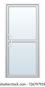 Aluminum door with glass, Aluminum alloy material light weight and higher strength for home and building decoration engineering material, Chrome door handle, Vector illustration design on white.