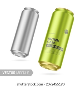 Aluminum drink can with metallic finish. 500 ml. Low-angle view. Photorealistic packaging mockup template. Contains an accurate mesh to wrap your artwork with the correct envelope distortion