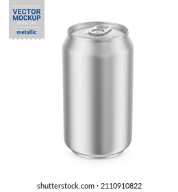 Aluminum drink can with metallic finish. 330 ml. Photo-realistic packaging mockup template. Contains an accurate mesh to wrap your artwork with the correct envelope distortion.