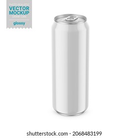 Aluminum drink can with white glossy finish. 500 ml. Hi-angle view. Photorealistic packaging mockup template. Contains an accurate mesh to wrap your artwork with the correct envelope distortion